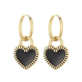 Golden stainless steel hoop earrings with double-sided black heart charms for women - Gold Black Heart Style (KE108735-Z)