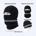 Ευέλικτο μαύρο πλεκτό balaclava με λευκό ζακάρ σχέδιο για χειμερινή ζεστασιά - Μαύρο