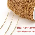 14k gold plated stainless steel paperclip chain 4.5x14.5mm links for DIY jewelry making - Long Link Chain (H0291) / 4.5mm (2 Meters/Pack) / Gold