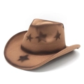 Cappello da cowboy vintage marrone con tesa sfumata e motivi a stelle per stile outdoor - M (56-59cm) / Cachi (Spray Pentagramma)