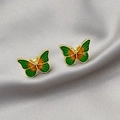 Detail of green and orange gradient enamel butterfly earrings with gold plating edges - Green Orange Gradient Butterfly Dangle