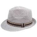 Light gray breathable knitted fedora hat with brown ribbon for summer sun protection - 57cm / Gray