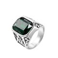 Detail of Masonic ring with green emerald-cut stone and G symbol on silver band - US 7 / Silver With Green Zircon