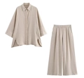 Set due pezzi in lino beige con camicia ampia e pantaloni elastici a gamba larga - Set Albicocca