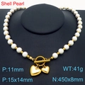 Elegante collana di perle con doppio ciondolo a cuore e chiusura a levetta dorata - Collana con ciondolo a cuore dorato (KN287677-Z) / Oro