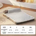 Thickened grey waffle pet bed size chart showing M to 3XL dimensions for dogs and cats - Waffle Dot Gray