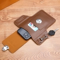 Brown faux leather phone holster waist bag with belt loop and metal swivel lock - Khaki Standard Phone Bag