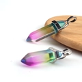 Rainbow crystal hexagonal column pendant with silver metal buckle on wood - Gradient Red Green