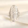 Bague arbre de vie argentée avec motif évidé ovale sur fond en soie douce - Couleur Acier Arbre de Vie