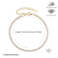 Detalle de pulsera tenis de plata 925 con cadena ajustable y cierre de mosquetón - 2.2mm / Plata 925 chapada en oro amarillo