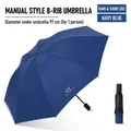 Paraguas plegable azul marino de 8 varillas con protección solar UV impermeable - Manual 8 Varillas Revestimiento Negro / Azul marino