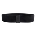 Detail view of a 5cm wide elastic black waist belt featuring dual metal buckle closure - Black With Black Clasp