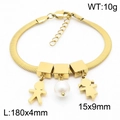 Bracciale a catena serpente dorato con perla a cuore e ciondoli per bambini - Bracciale Pendente Figure Perla (KB169693)