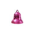Pink metallic Christmas bell with floral embossed patterns and top hanging loop - Rose Red