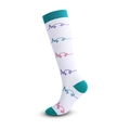 White sports compression socks with cyan details and colorful heart rate monitor patterns - White ECG