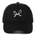 Classic black cotton baseball cap with white bow embroidery and adjustable soft top design - Black