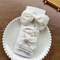 4-piece set of white lace hair clips featuring cute bows, flowers, and elegant pearls - Bow Gingham Pearl Flower Clip