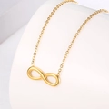 Minimalist gold infinity necklace in titanium steel on a clean white display stand - Infinity 8 (H232)