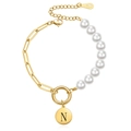 18K gold plated bracelet with pearl chain and letter N pendant charm for women - Letter N