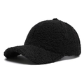 Gorra de béisbol de forro polar negro liso con visera curva para el invierno - Ajustable / Negro