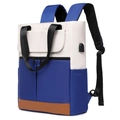 Detalle de mochila de viaje multicolor con puerto de carga USB y tejido de nailon fino - Azul Real