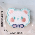 Adhesive white bear cartoon embroidery patch with pink ears and blue bowtie 4cm x 3.4cm - Bear