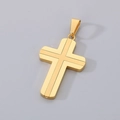 Minimalist 3D layered gold stainless steel cross pendant with matte and polished finish - Model B Double Layer Stitched Style (No Chain) (KP130987-HR)