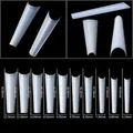 Size chart for extra long flat french fake nail tips with precise length and width measurements - MAX C Curve Style / Natural Color