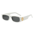 Retro narrow rectangular sunglasses with white frame, black lenses and gold diamond trim - White Frame Dark Grey Lens