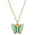 Gold stainless steel butterfly necklace with green enamel and sparkling white crystals - Green White Gradient Butterfly (Gold)