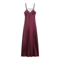 Elegant deep burgundy satin slip dress with V-neck and thin straps on white background - XS / Fuschia