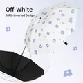 Paraguas invertido de 8 varillas blanco crema con motivo floral azul y protección UV - 8 Varillas Manual / Blanco Estilo Francés