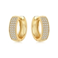 Boucles d'oreilles créoles croisées dorées avec trois rangées de zircons blancs - Boucles d'Oreilles Exquises Étincelantes 4074-GD