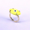 Adjustable silver ring featuring a vibrant yellow evil eye charm in a minimalist boho style - Adjustable Open / Yellow