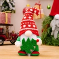 Christmas standing faceless gnome doll with red knit hat and green sequined maple leaf - Red Bent Hat Holding Tree - Male