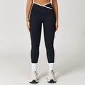Legging de yoga noir taille haute avec ceinture croisée en V blanc pour fitness et sport - S / Noir Premium