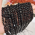 Polished black agate irregular oval stone necklace with stainless steel chain - Obsidian