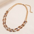 Vintage style double-layered gold necklace with colorful crystals and geometric rhinestones - Necklace-Multicolor