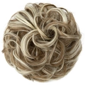 Messy bun hair piece in golden brown and light blonde highlights with curly texture - M6PH613 Mixed Light Blonde