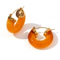 Pendientes de aro en resina ámbar naranja con cierres de acero chapados en oro 18K - Pendientes en Forma de C de Tubo Redondo de Acrílico - Oro Naranja
