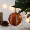 8cm orange velvet Christmas ball ornament with sparkling sequins and gold hanging string - Striped Ball