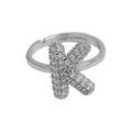 Silver balloon letter K adjustable open ring with sparkling crystal pavé setting - Adjustable Open / Silver-K
