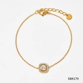 Gold stainless steel bracelet featuring a vintage emerald-style zircon stone center - Gold Square Clear Zircon Style (SBK179)