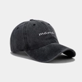 Detail shot of vintage washed charcoal grey cotton baseball cap with mama white embroidery - Adjustable / Black