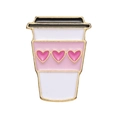 Broche tasse à café en émail avec cœurs roses et bordures métalliques dorées - Style de Tasse à Café (XZ8741)