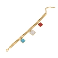 Pulsera de eslabones dorados con colgantes cuadrados de piedra roja, blanca y turquesa - Estilo de Piedra Cuadrada de Colores Con Patrón de Mármol (2#)