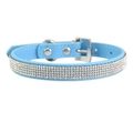 Sparkling light blue leather pet collar with four rows of rhinestones for small dogs - Light Blue