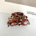 Floral acetate hair claw with red rhinestones and multi-color artistic texture finish - Red Floral