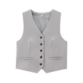 Dames v-hals vest en rechte broek set in lichtgrijs, professionele platte productfoto - Lichtgrijs Vest / XS