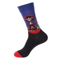 Tag der Toten Socken mit blauem Catrina-Totenkopfmuster und roten Akzenten an der Zehe - 1380-Blau-schwarze Catrina